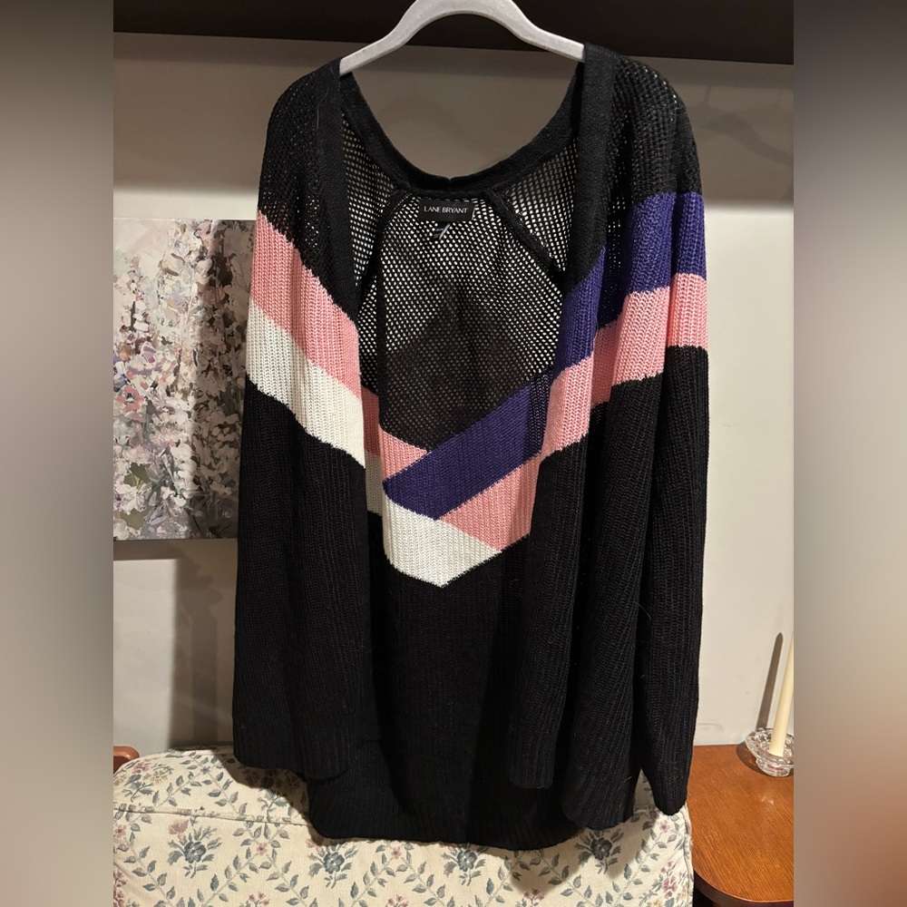 Lane Bryant Pink Black Mesh Cardigan